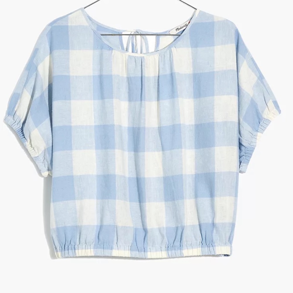 EUC Madewell linen-blend skirt set in blue/white gingham, size 3X - Picture 5 of 6